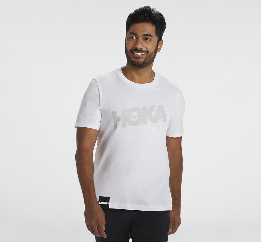 Hoka Mens Tee NZ - Hoka One One Brand White (JPI537489)